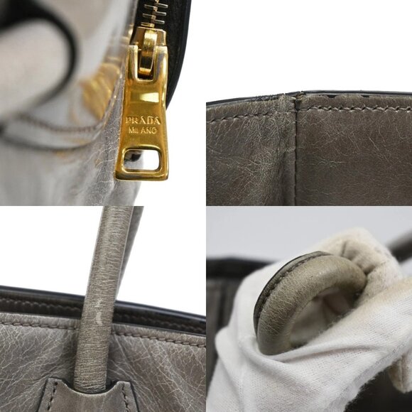 PRADA Logo 2 Way Shoulder Hand Bag Nylon Leather Gray GHW - Picture 9 of 16